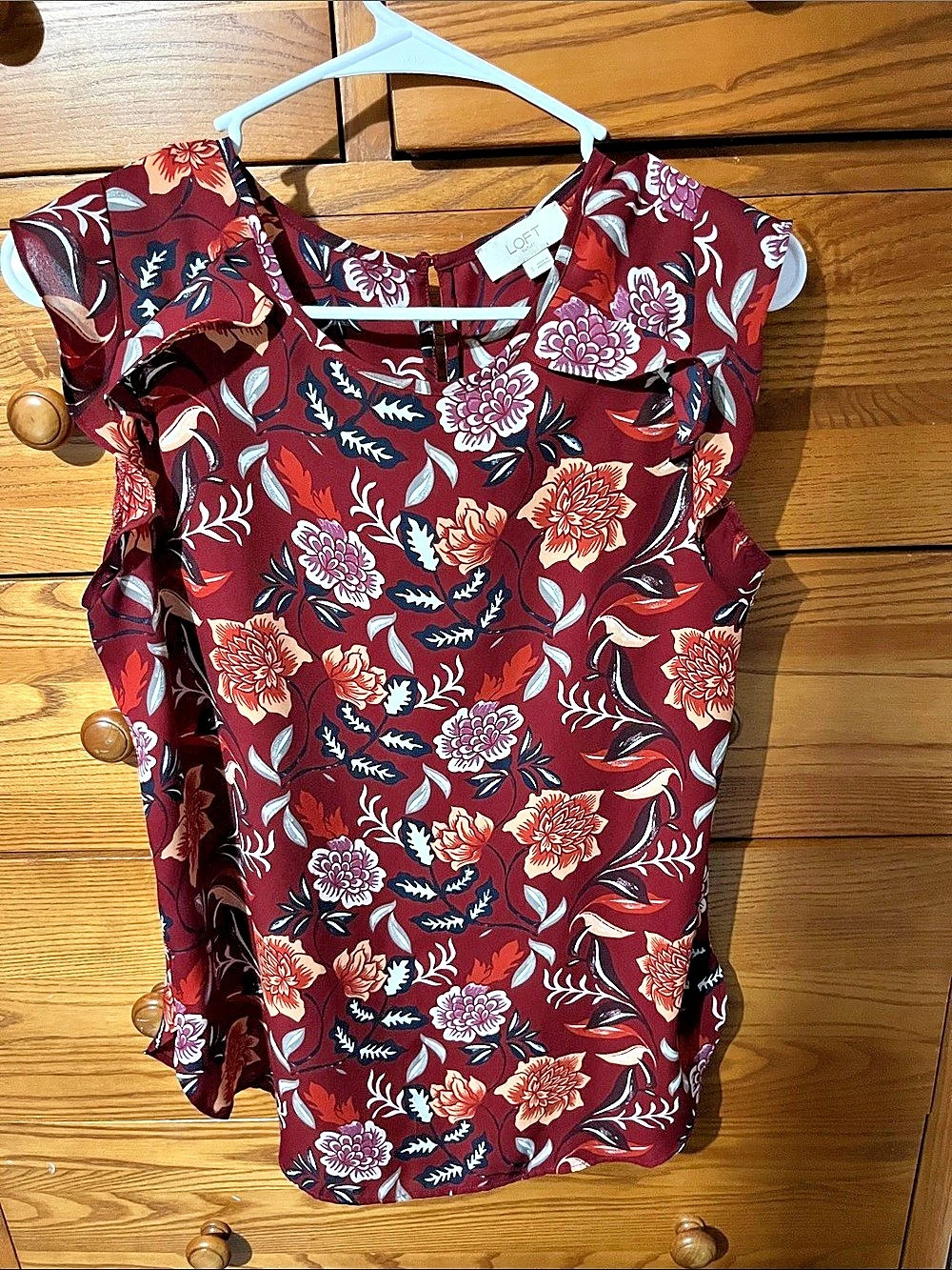 LOFT Floral Short Sleeve Blouse in Red & Blue